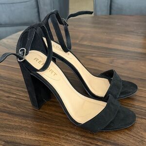 Report Black Suede Ankle-Tie Block Heel Sandals